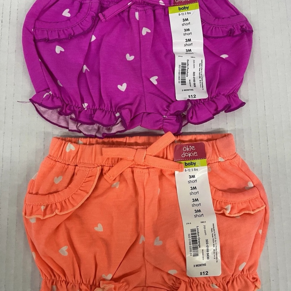 Okie‎ Dokie Baby Girls Heart Print Ruffle Bloomers 3mnths 2 Pack